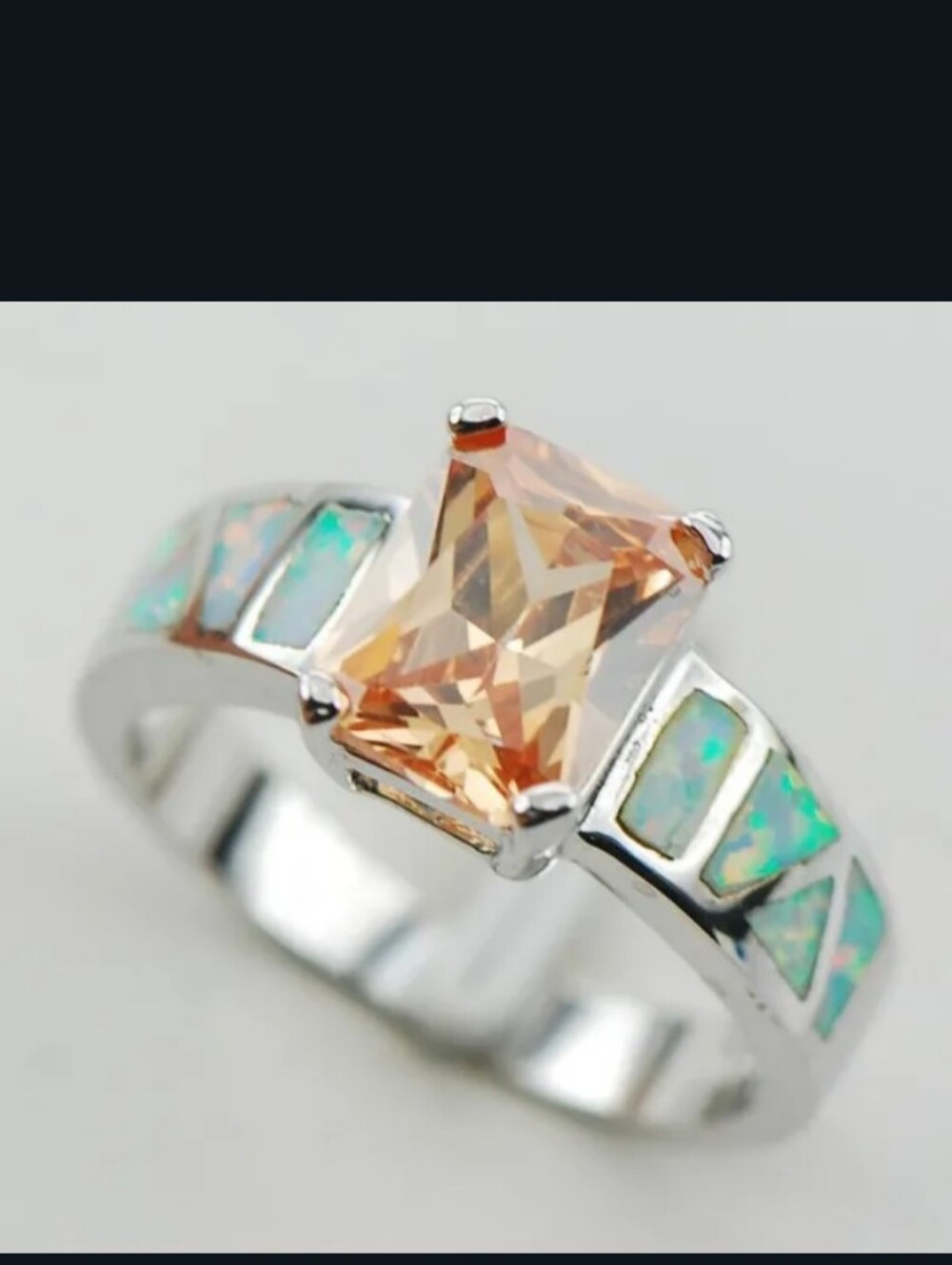 Sterling Silver Morganite & White Fire Opal Inlay Ring